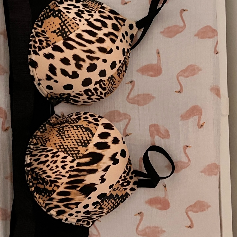 Leopard Print Push-Up Bra - Black & Tan